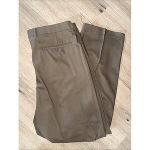 Zignone Biella Italy Pure New Wool Pleated Cuffed Dress Pants Tan Brown Mens 36